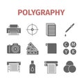 Polygraphy icons set. Vector infographic