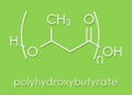 Polyhydroxybutyrate (PHB) biodegradable plastic, chemical structure. Polymer that is both bio-derived and compostable. Skeletal Royalty Free Stock Photo