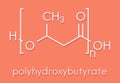 Polyhydroxybutyrate (PHB) biodegradable plastic, chemical structure. Polymer that is both bio-derived and compostable. Skeletal Royalty Free Stock Photo
