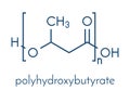 Polyhydroxybutyrate PHB biodegradable plastic, chemical structure. Polymer that is both bio-derived and compostable. Skeletal. Royalty Free Stock Photo