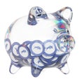 Polymath (POLY) Clear Glass piggy bank with decreasing piles of crypto coins.