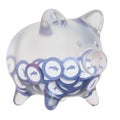 Polymath (POLY) Clear Glass piggy bank with decreasing piles of crypto coins.