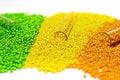 Polymeric dye. Colorant for the granules. Plastic pellets. Royalty Free Stock Photo