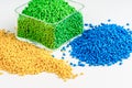 Pigment in the granules. Polymeric dye. Colorant for plastics. Royalty Free Stock Photo