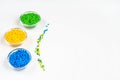 Polymeric dye. Plastic pellets. Colorant for plastics. Pigment in the granules Royalty Free Stock Photo