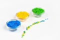 Polymeric dye. Plastic pellets. Colorant for plastics. Pigment in the granules Royalty Free Stock Photo