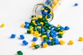 Polymeric dye. Plastic pellets. Colorant for plastics. Pigment i Royalty Free Stock Photo