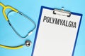 Polymyalgia diagnosis concept on medical tablet with documents with stethoscope Royalty Free Stock Photo