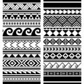 Polynesian Maori tattoo seamless vector two pattern set, Hawaiian tribal geometric monochrome design Royalty Free Stock Photo