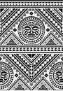 Polynesian seamless geometric vector pattern with Maori face mandala tattoo design, Hawaiian tribal background inspired by art tra