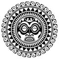 Polynesian tattoo design mask. Frightening masks in the Polynesian native ornament Royalty Free Stock Photo