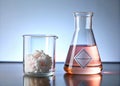 Polyoxymethylene POM Sample and Formaldehyde Hazard Warning A Laboratory Safety Focus on Formaldehyde Exposure and Royalty Free Stock Photo