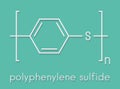 Polyphenylene sulfide PPS polymer, chemical structure. Commonly used engineering plastic. Skeletal formula.