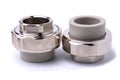 Polypropylene couplings for welding pipes on white Royalty Free Stock Photo