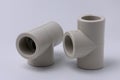 Polypropylene couplings for welding pipes on white Royalty Free Stock Photo