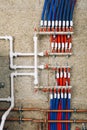 Polypropylene plastic pipes with ball valves in boiler room