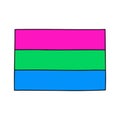 Polysexual pride flag doodle icon, vector color line illustration