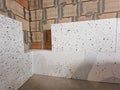 Polystyrene blocks for passive house under construction Royalty Free Stock Photo