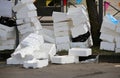 polystyrene boxes on the ground in a square Royalty Free Stock Photo