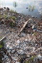 Polystyrene, styrofoam garbage on the shore Royalty Free Stock Photo