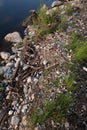 Polystyrene, styrofoam garbage on the shore Royalty Free Stock Photo