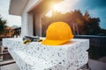 Polystyrene thermal cladding for energy saving on a construction site Royalty Free Stock Photo