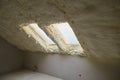 Polyurea Spraying, foam coating insulation of roof Royalty Free Stock Photo