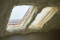 Polyurea Spraying, foam coating insulation of roof Royalty Free Stock Photo