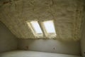 Polyurea Spraying, foam coating insulation of roof Royalty Free Stock Photo
