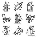 Polyurethane foam icons set, outline style