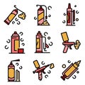 Polyurethane foam icons set vector flat