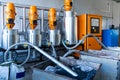 Polyurethane foam pipes production. Manufacturing facility. Automated production facility machine Royalty Free Stock Photo