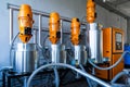 Polyurethane foam pipes production. Manufacturing facility. Automated production facility machine Royalty Free Stock Photo