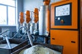 Polyurethane foam pipes production. Manufacturing facility. Automated production facility machine