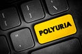 Polyuria is excessive or an abnormally large production or passage of urine, text button on keyboard, concept background