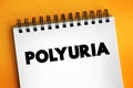 Polyuria is excessive or an abnormally large production or passage of urine, text on notepad