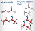 Polyvinyl acetate PVA polymer and vinyl acetate monomer molecu Royalty Free Stock Photo