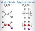 Polyvinyl chloride PVC and vinyl chloride monomer molecule. St Royalty Free Stock Photo