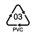 Polyvinyl chloride recycling sign in triangular shape with arrows. 03 PVC plastic reusable icon isolated on white