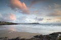 Polzeath beach in cornwall england at sunset