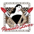 Pomade lover. Vector hand drawn illustration of girl with chain and leopard print isolated.