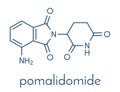 Pomalidomide multiple myeloma drug molecule. Related to thalidomide. Skeletal formula. Royalty Free Stock Photo