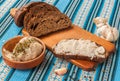 Pomazuha traditional bread spread made of lard and garlic in Ukraine