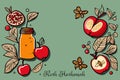 Pomegranate, apple and honeycomb border, Jewish new year, Rosh Hashanah, Shana