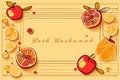 Pomegranate, apple and honeycomb border, Jewish new year, Rosh Hashanah, Shana