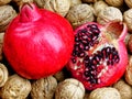 Pomegranate walnuts closeup Royalty Free Stock Photo