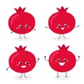 Pomegranate cartoon character emoticon set vector illustration