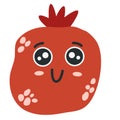 Pomegranate character icon with smiley face. Hand drawn cartoon doodle in simple naive style.