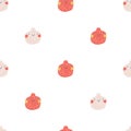 Pomegranate character seamless pattern with smiley face. Hand-drawn cartoon doodle in simple naive style. Vector