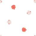 Pomegranate character seamless pattern with smiley face. Hand-drawn cartoon doodle in simple naive style. Vector